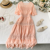 Дамска дълга рокля с дантела в няколко цвята