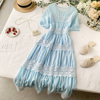 Дамска дълга рокля с дантела в няколко цвята