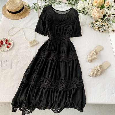 Дамска дълга рокля с дантела в няколко цвята