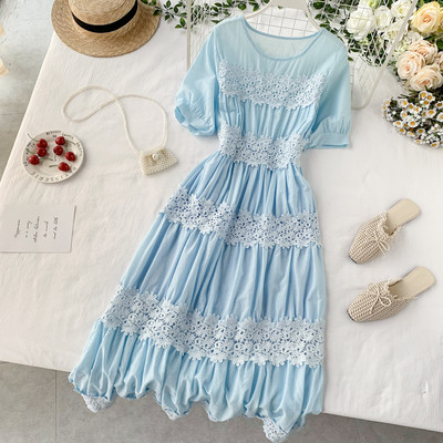 Дамска дълга рокля с дантела в няколко цвята