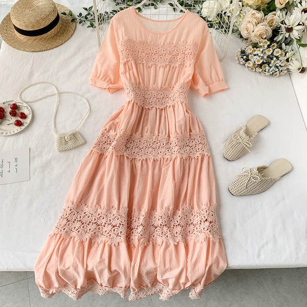 Дамска дълга рокля с дантела в няколко цвята