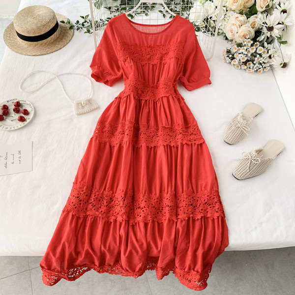 Дамска дълга рокля с дантела в няколко цвята