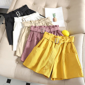 Pantaloni scurți casual dama cu centura si talie inalta in mai multe culori