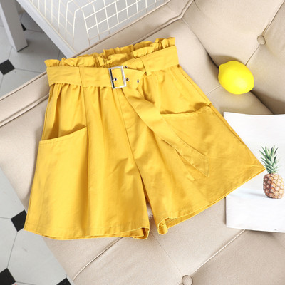 Pantaloni scurți casual dama cu centura si talie inalta in mai multe culori