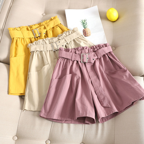 Pantaloni scurți casual dama cu centura si talie inalta in mai multe culori