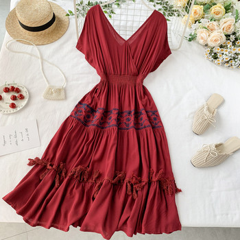 Дамска дълга рокля с V-образно деколте в няколко цвята