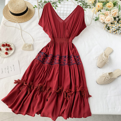 Дамска дълга рокля с V-образно деколте в няколко цвята