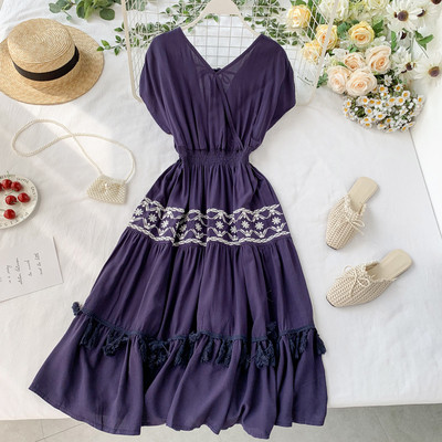 Дамска дълга рокля с V-образно деколте в няколко цвята