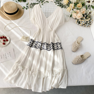 Дамска дълга рокля с V-образно деколте в няколко цвята