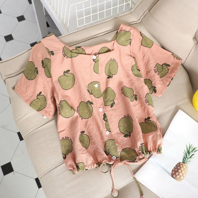 Bluză casual de damă cu mâneci scurte în două culori cu aplicație de ananas