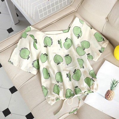 Bluză casual de damă cu mâneci scurte în două culori cu aplicație de ananas