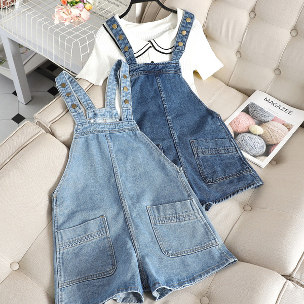 Salopeta casual de dama din denim in doua culori cu buzunar