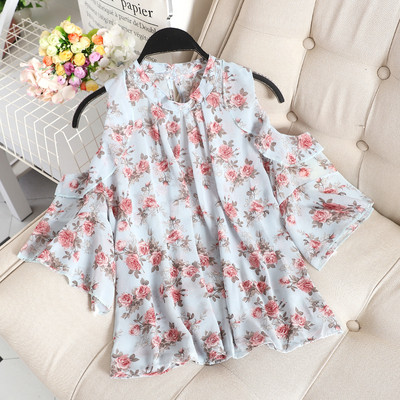 Bluza casual dama cu maneci lotus in doua culori cu model floral