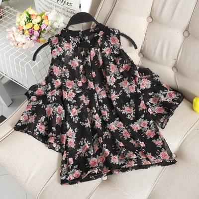 Bluza casual dama cu maneci lotus in doua culori cu model floral