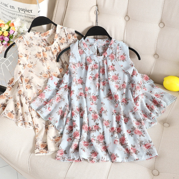 Bluza casual dama cu maneci lotus in doua culori cu model floral