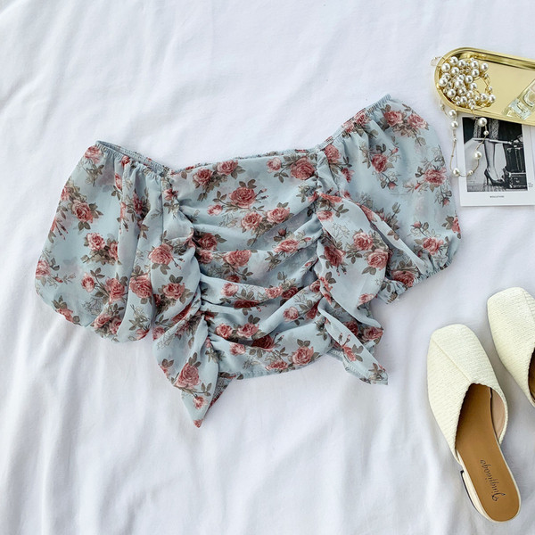 Bluza scurta dama cu model elastic si floral in mai multe culori