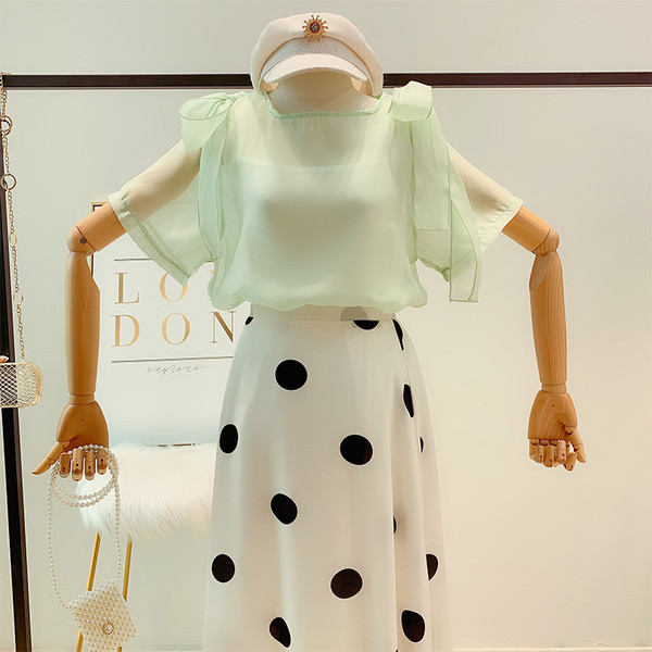 Cămașă de damă cu mâneci scurte și decor panglică în mai multe culori