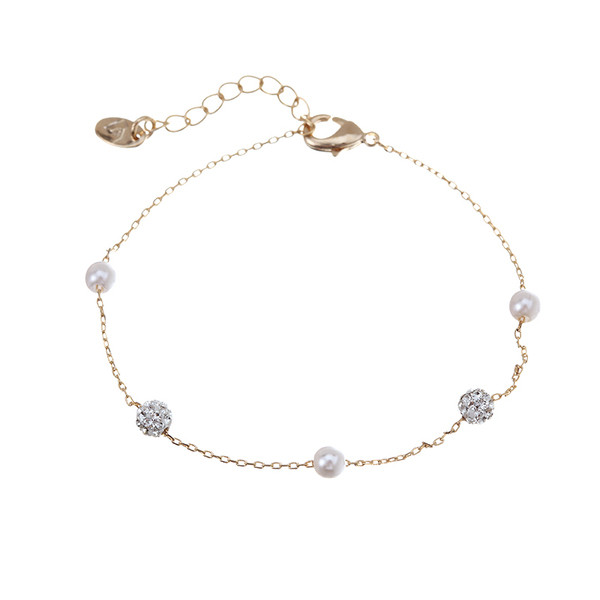 Brățară elegantă de damă, de culoare aurie, cu perle și pietre