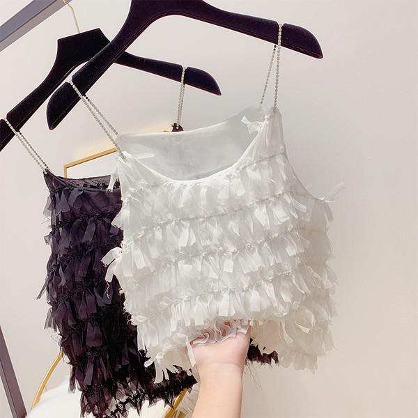 Maieu de damă decorat cu pietre în alb și negru