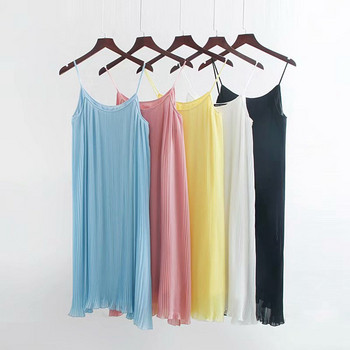 Rochie de dama plisata cu bretele subtiri in mai multe culori