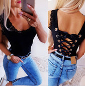 Body de dama zilnic cu cravate si dantela in negru