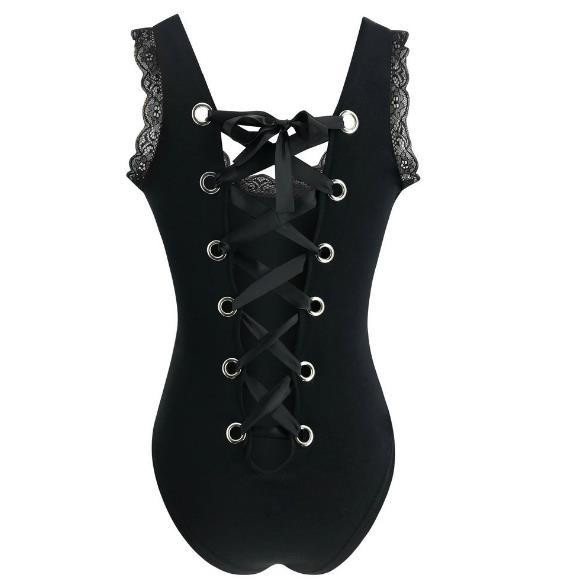 Body de dama zilnic cu cravate si dantela in negru