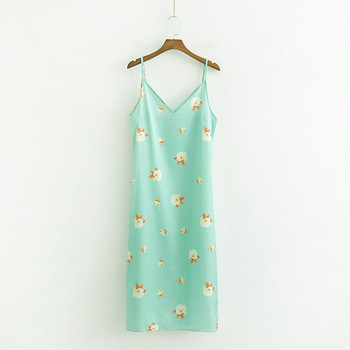 Дамска ежедневна рокля с V-образно деколте и тънки презрамки в зелен цвят и флорален принт