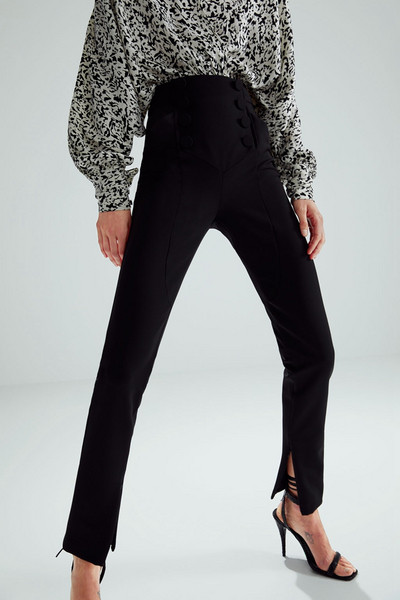 Елегантен панталон с висока талия и копчета в черен цвят