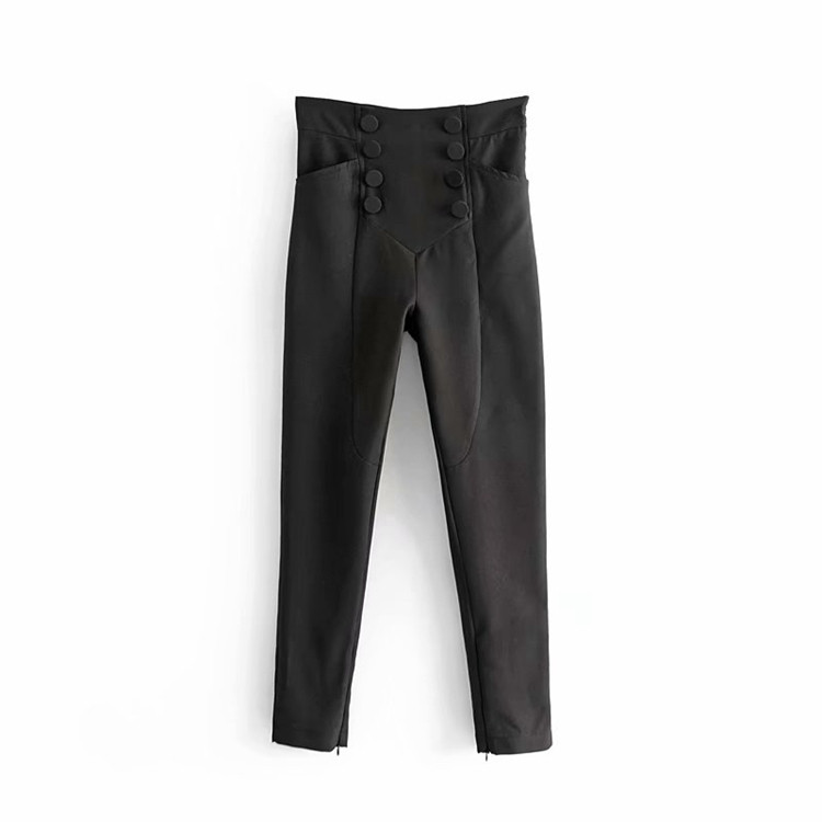 Elegáns, magas derekú nadrág és gombok fekete színben