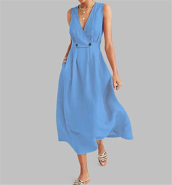 Rochie moderna de dama lunga in cinci culori cu nasturi