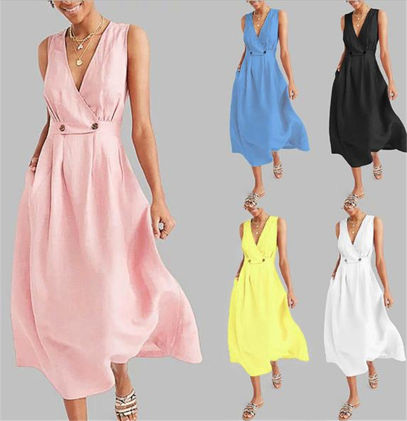 Rochie moderna de dama lunga in cinci culori cu nasturi