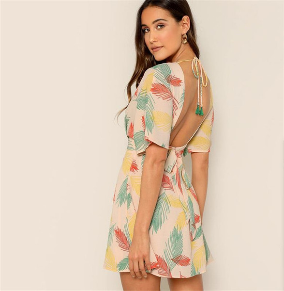 Rochie de vara de dama cu decolteu in V si spate gol