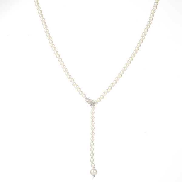 Stílusos női nyaklánc fehér színben, gyöngyökkel és kövekkel
