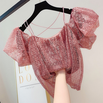 Модерна дамска дантелена блуза в няколко цвята