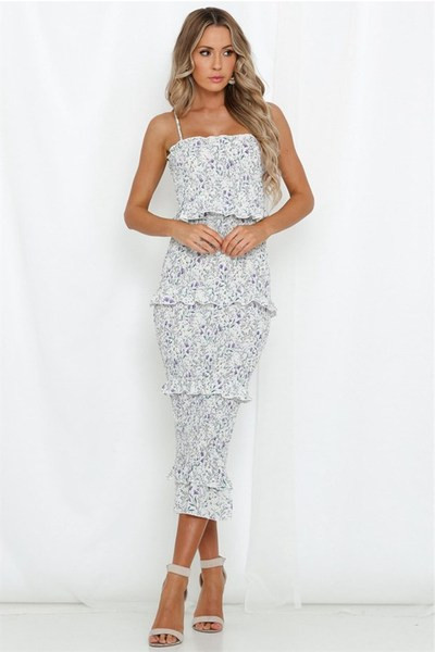 Rochie elegantă de damă cu bretele subțiri cu model alb și floral