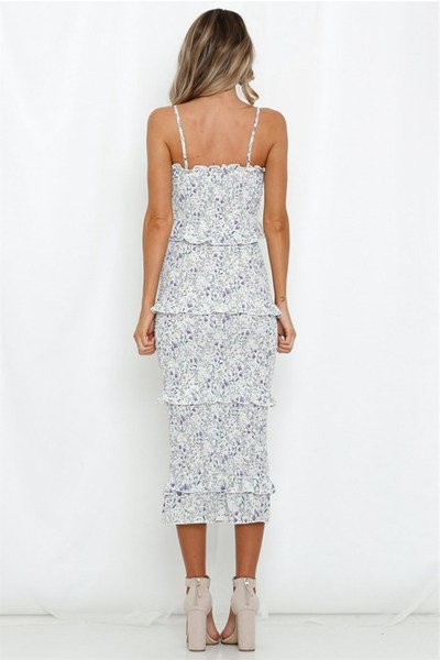 Rochie elegantă de damă cu bretele subțiri cu model alb și floral