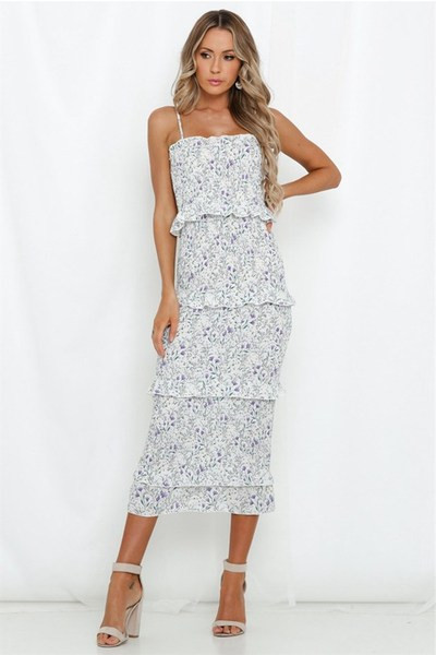 Rochie elegantă de damă cu bretele subțiri cu model alb și floral