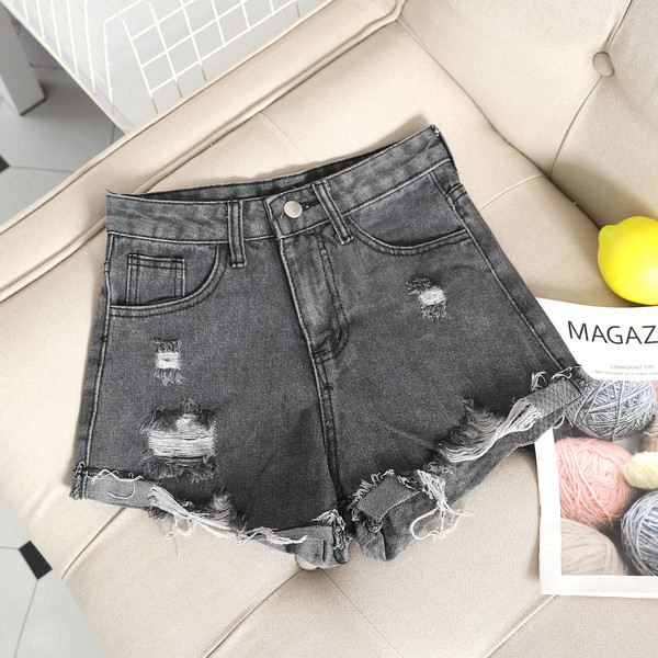 Pantaloni scurți din denim de damă în negru și albastru