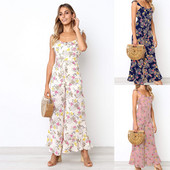 Μακρύ γυναικεία ολόσωμη φόρμα με floral μοτίβο σε τρία χρώματα