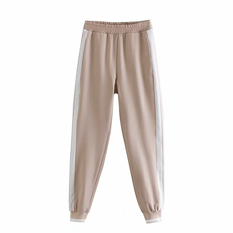 Pantaloni sport de dama cu talie elastica in roz si margine laterala