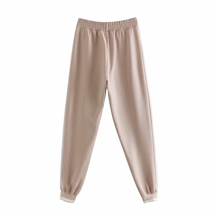 Pantaloni sport de dama cu talie elastica in roz si margine laterala