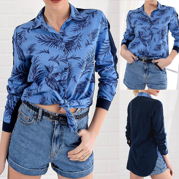 Cămașă elegantă de damă de culoare albastră până la 3XL