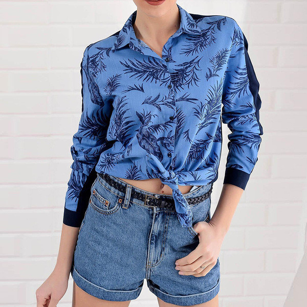 Cămașă elegantă de damă de culoare albastră până la 3XL