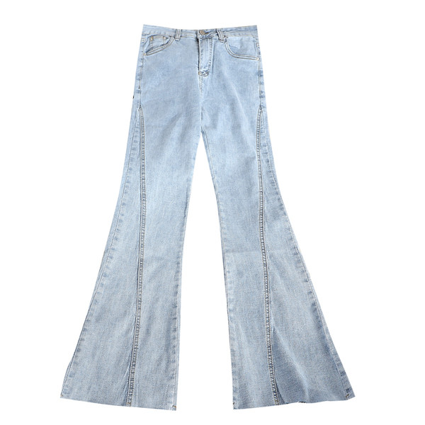 Blugi de dama model lat cu talie inalta intr-o culoare deschisa