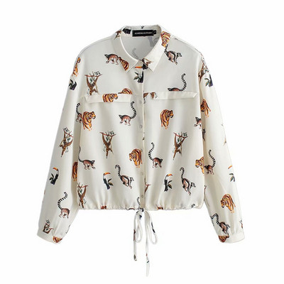 Cămașă casual de damă cu mâneci lungi și model animal