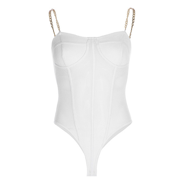 Body transparent de dama cu bretele metalice in alb