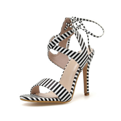Sandale de dama cu toc inalt cu siret in doua culori