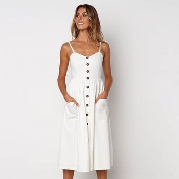 Rochie eleganta de dama cu nasturi si bretele subtiri in diferite culori