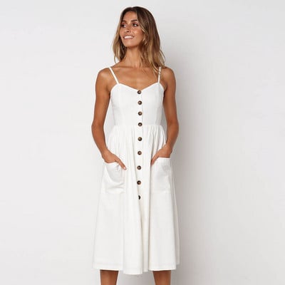 Rochie eleganta de dama cu nasturi si bretele subtiri in diferite culori