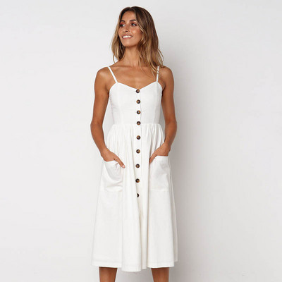 Rochie eleganta de dama cu nasturi si bretele subtiri in diferite culori